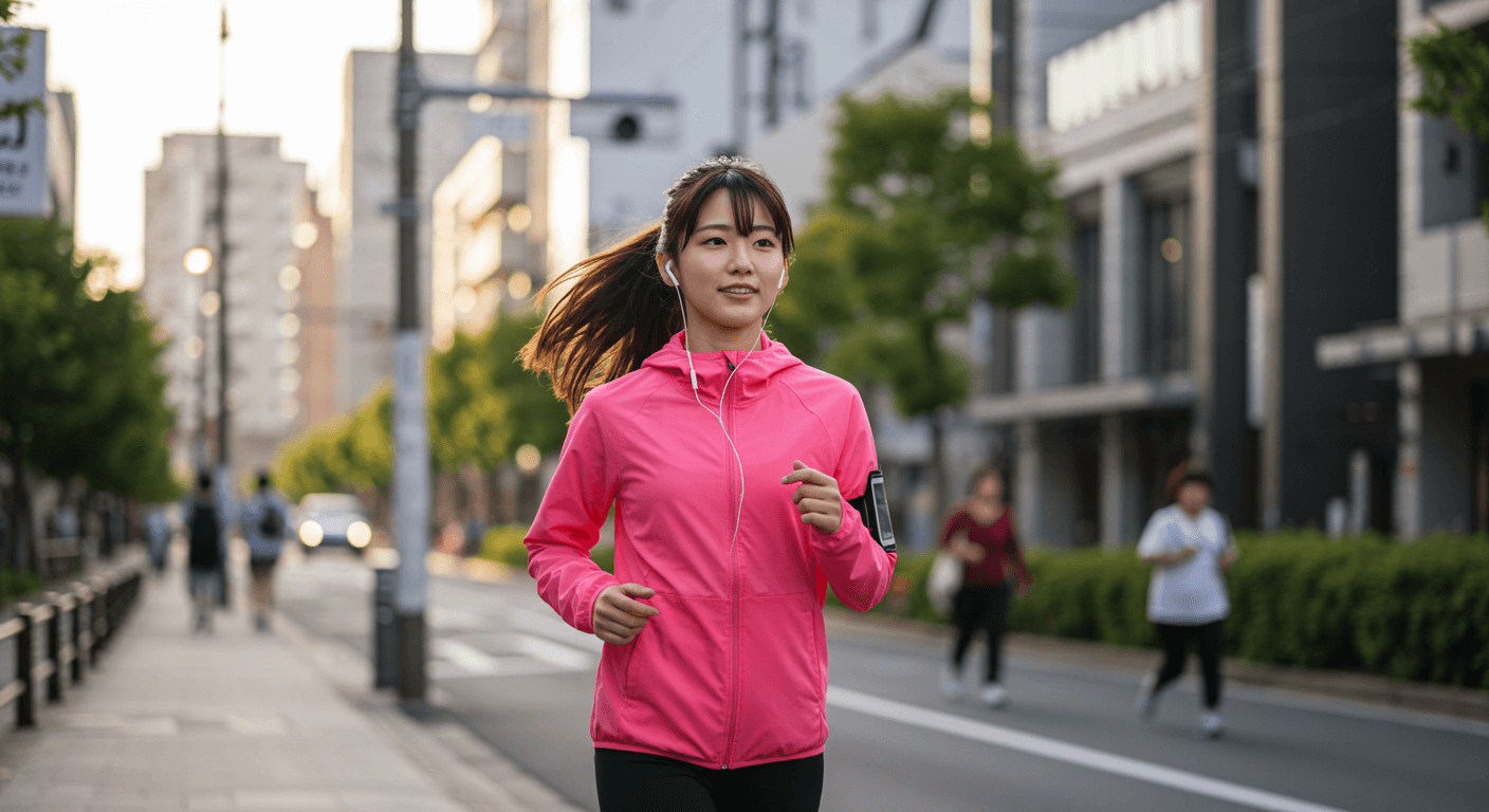 Japanese women enjoying commuting running One person